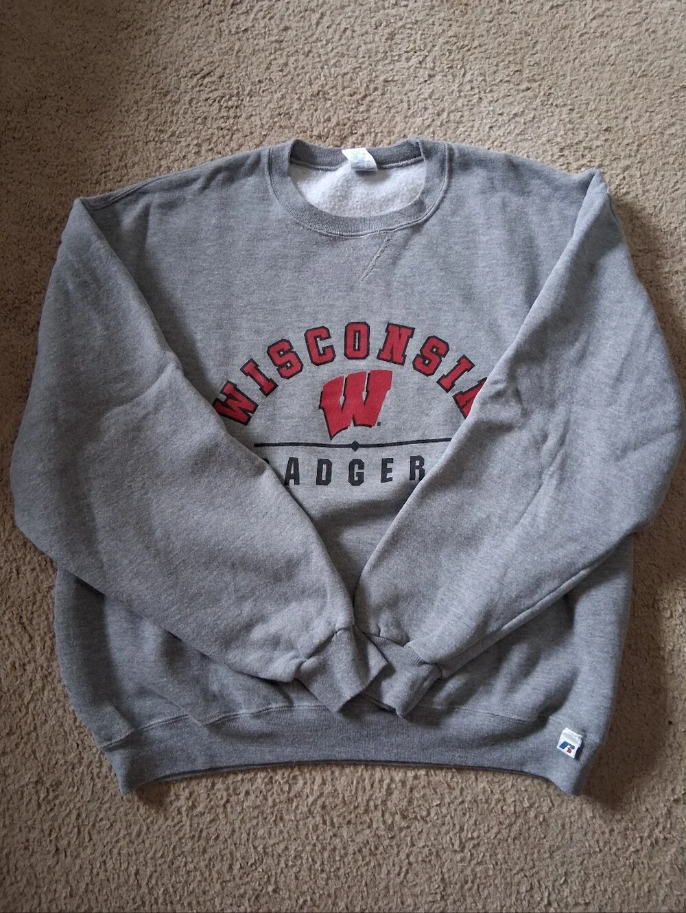 Vintage 90s Russell Athletic Wisconsin Badgers Gray Crewneck Sweatshirt Sz L